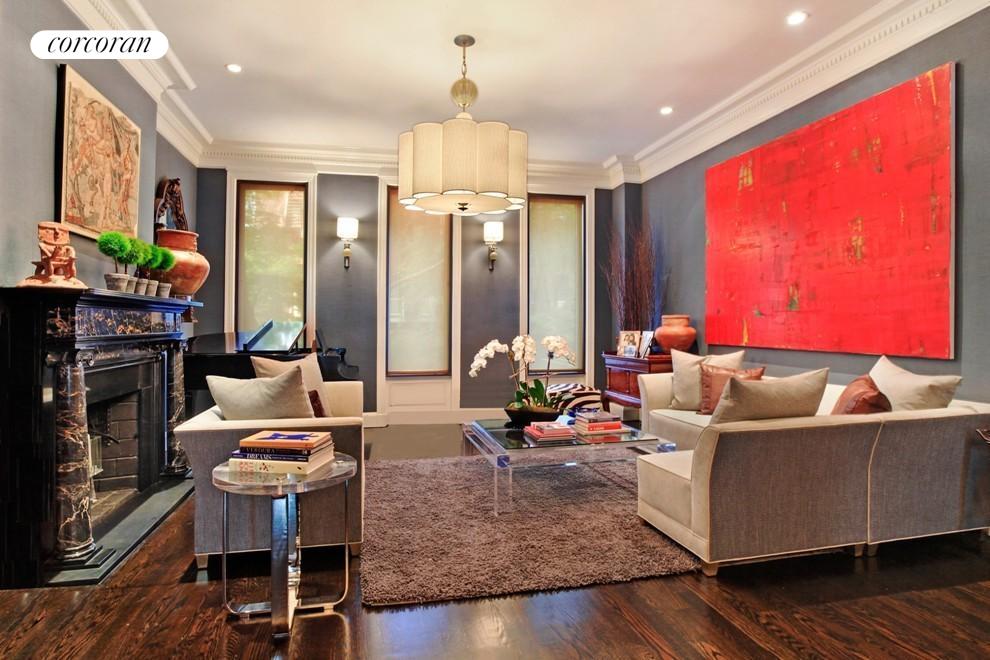 Elegant Living Room with 14' Ceilings. WBFPL