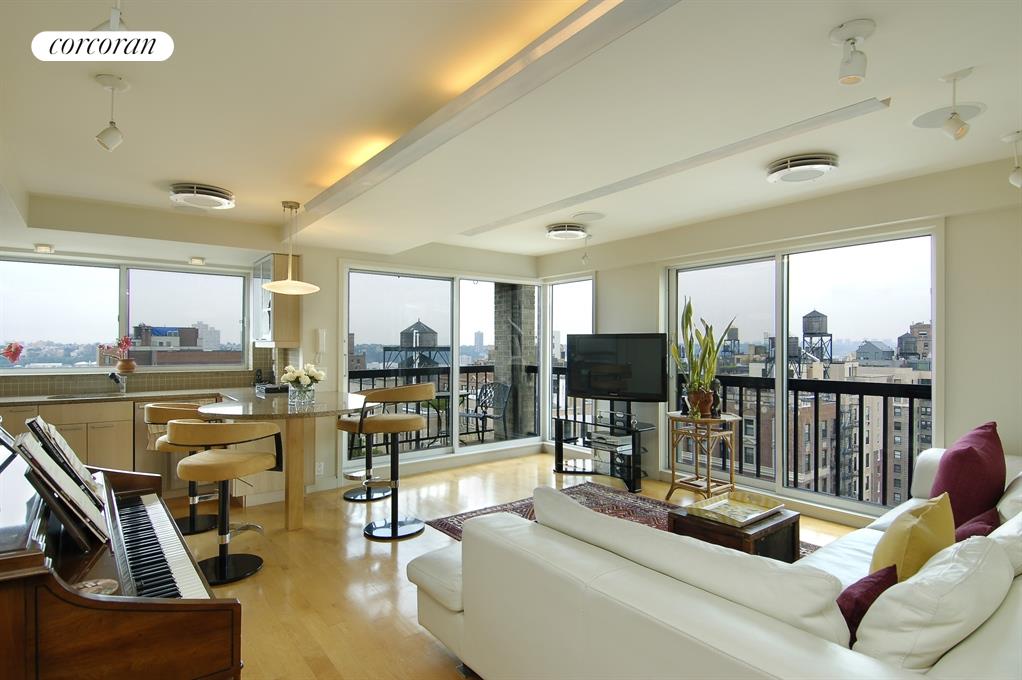 Living Room w/ floor to ceiling windows & terrace