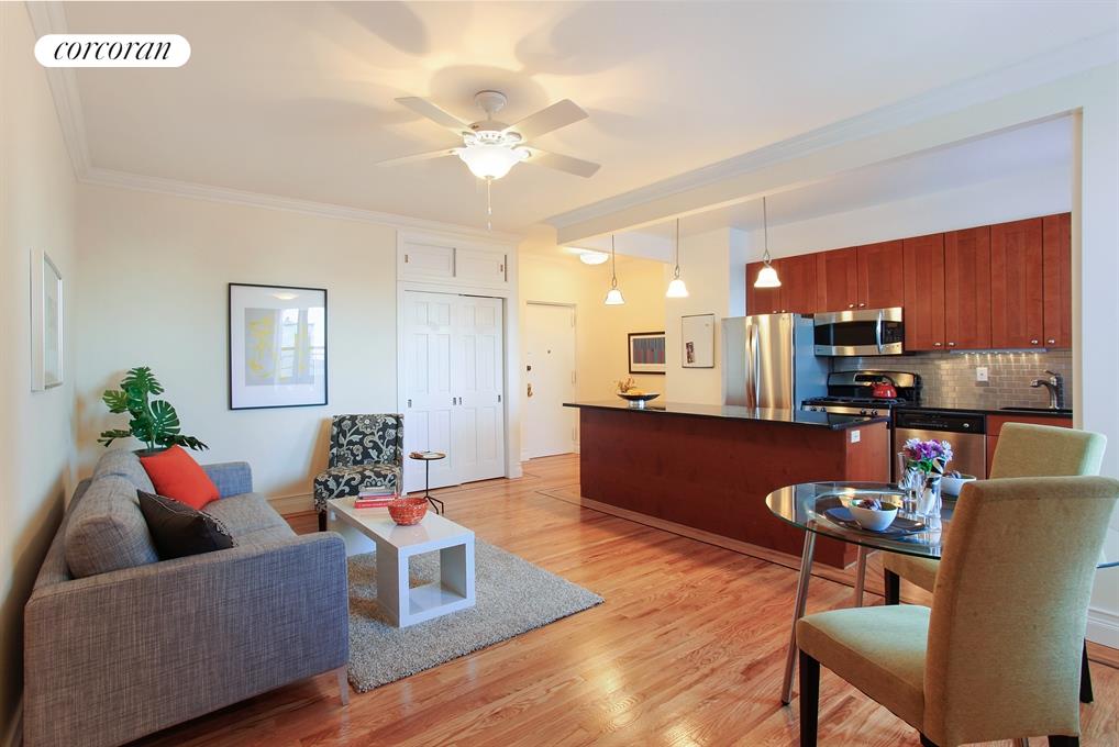 Open living / dining / kitchen with pretty details