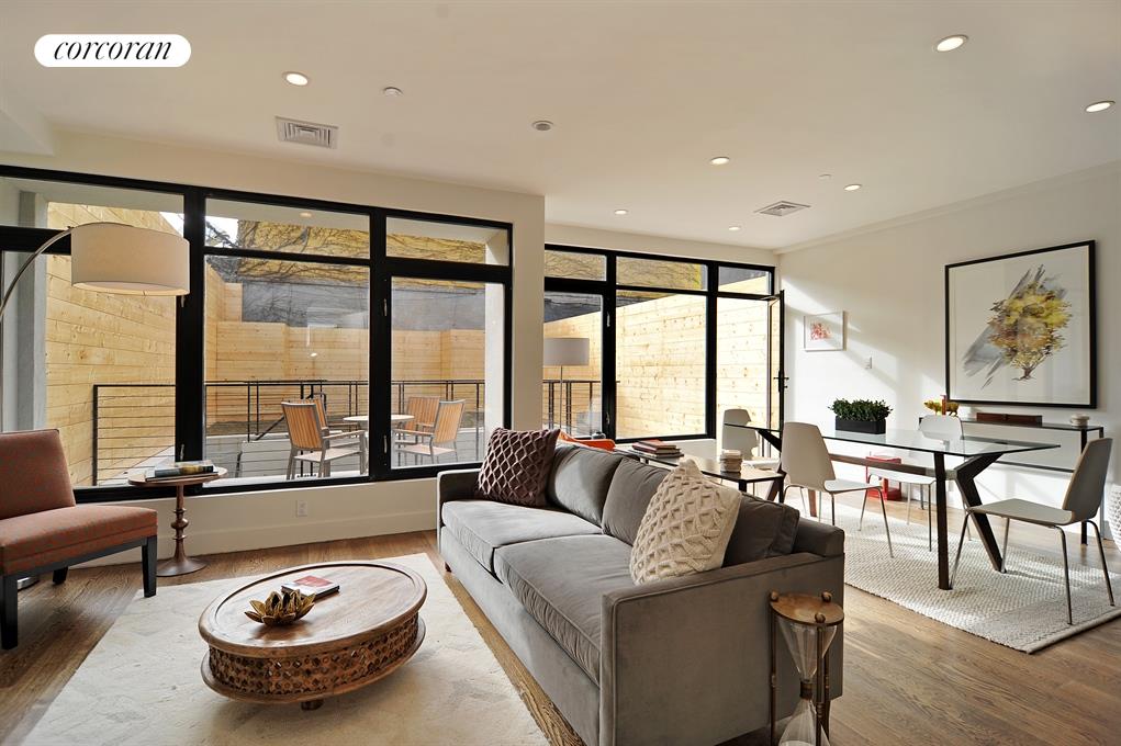 light-filled living and dining area