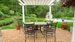 Patio overlooking gardens and pool